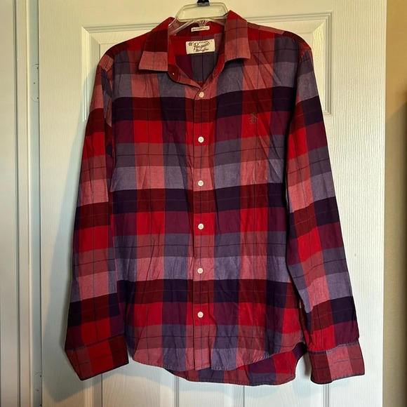 Original Penguin men’s red long sleeve flannel shirt size large - Picture 1 of 10